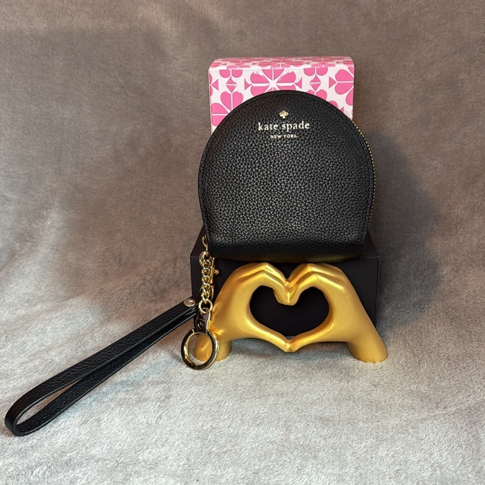 ♠️KATE SPADE♠️ Black Half Moon Wristlet with Keyring/EUC - Picture 4 of 9